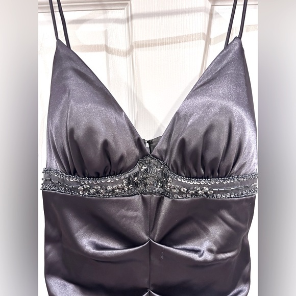 BA Nites satin ruched mermaid evening dress, size 10 (dark grey) - Picture 4 of 5